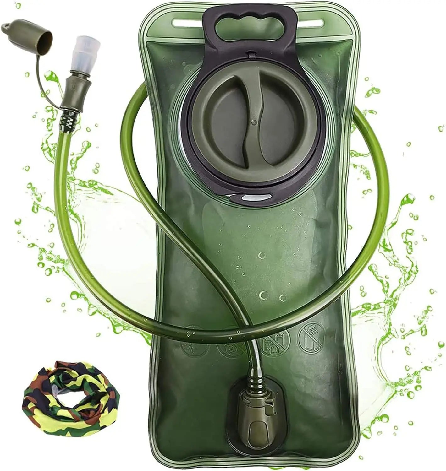 Hydration Bladder 2L Water Bladder for Hiking Backpack Leak Proof Water Reservoir Storage Bag Military Green 2 Liter